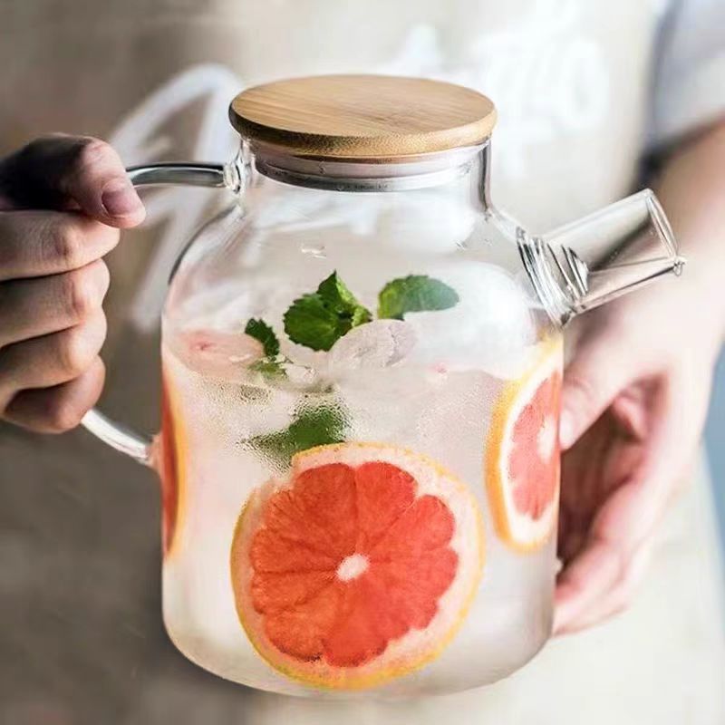 Glass Pitcher with Lid, Glass Water Carafe with Handle