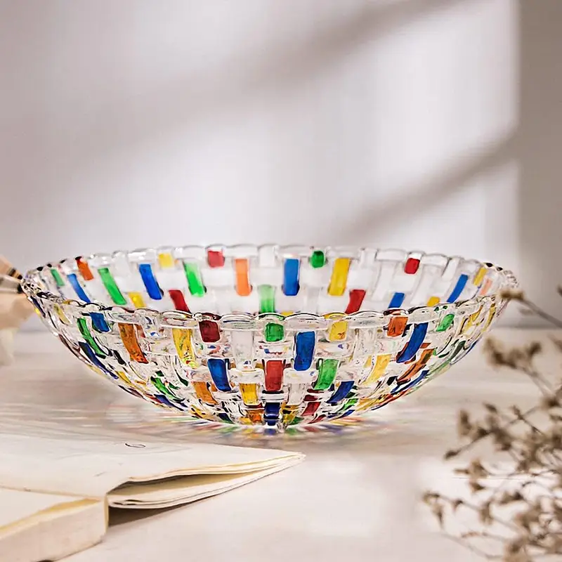 Hand Painted Colorful Woven Glass Crystal Salad & Fruit Bowl Decoration