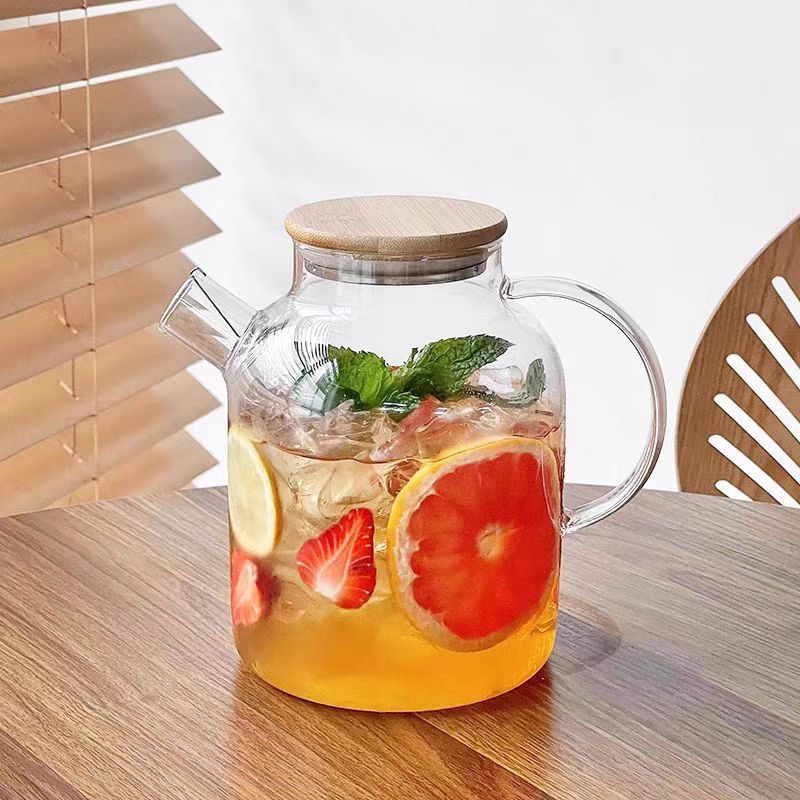 Glass Pitcher with Lid, Glass Water Carafe with Handle