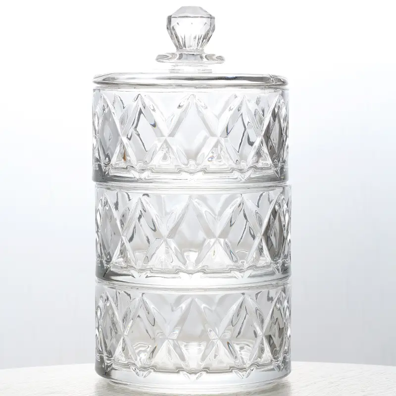 Clear Striped Crystal Glass Storage Jar
