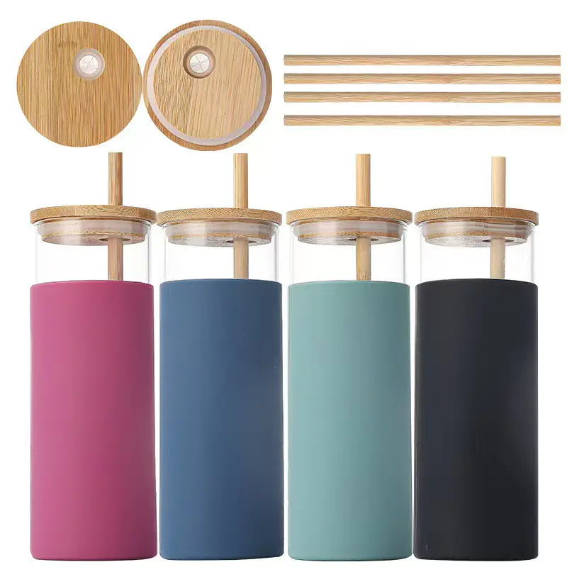 Glass Water Bottle with Straw