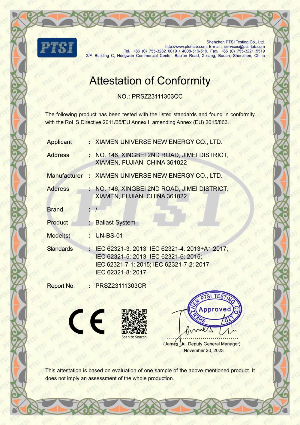 Attestation of Conformity PRSZ23111303CC Attestation of Conformity PRSZ23111303CC