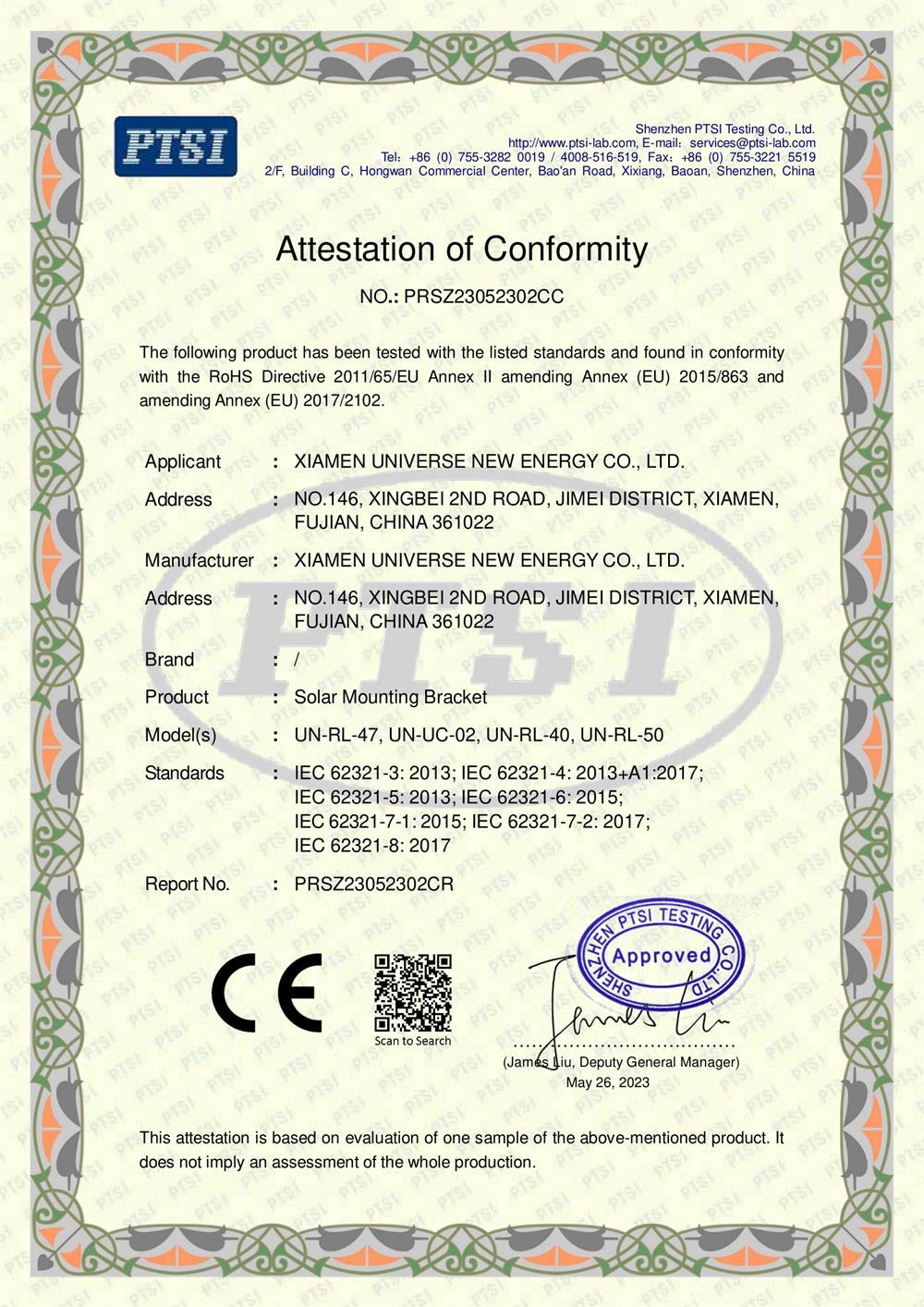 Attestation of Conformity PRSZ23052302CC Attestation of Conformity PRSZ23052302CC