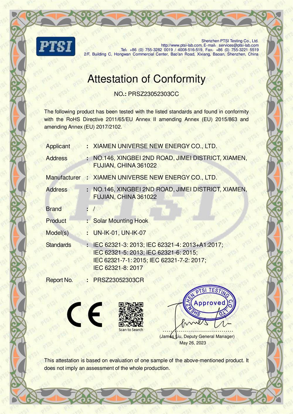 Attestation of Conformity PRSZ23052303CC Attestation of Conformity PRSZ23052303CC