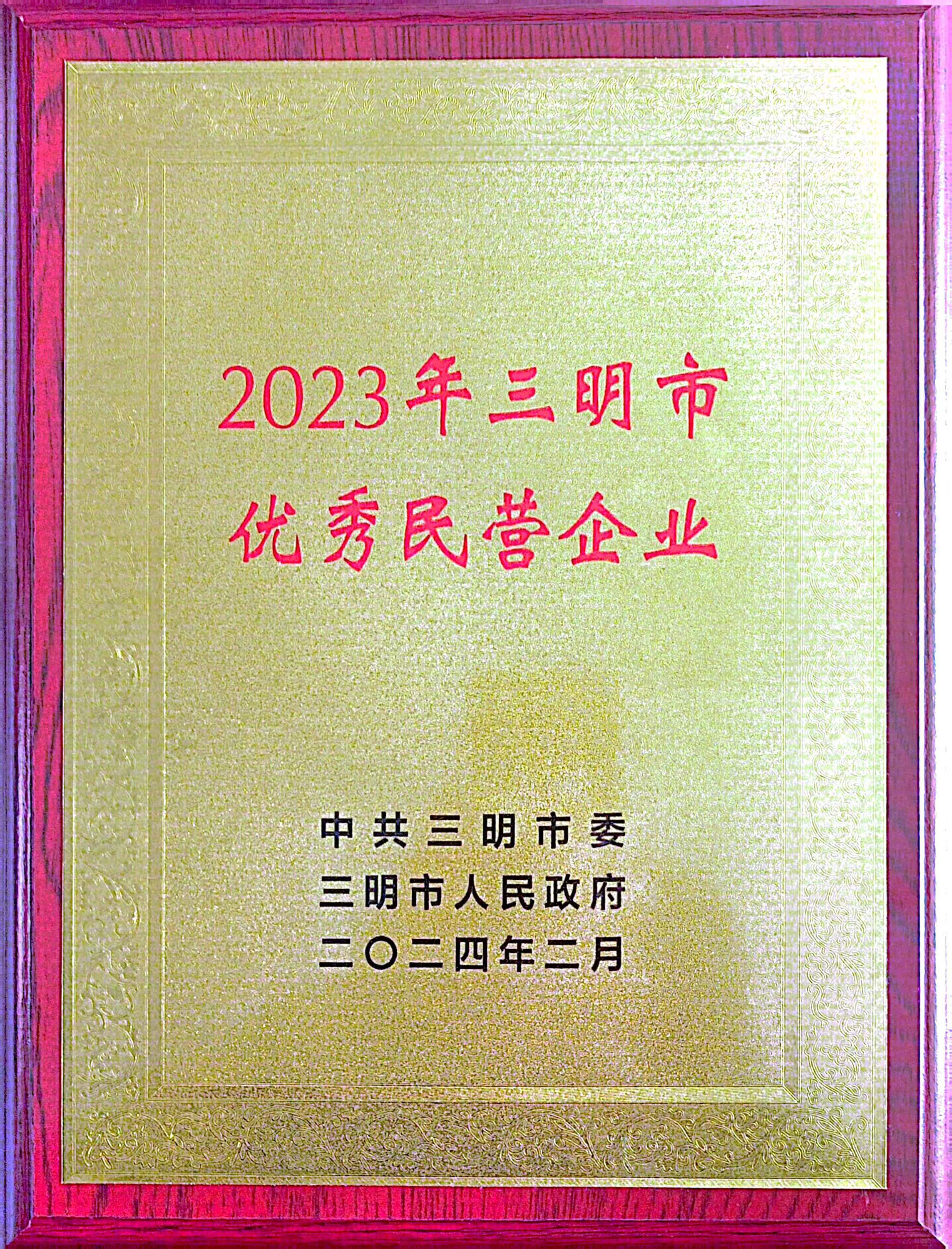 2023年三明市优秀民营企业（三明市委）