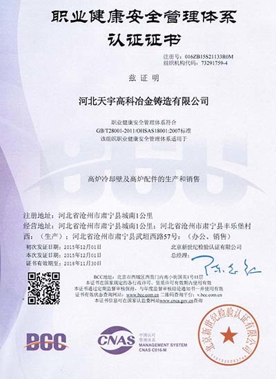 職業健康管理體系認證證書