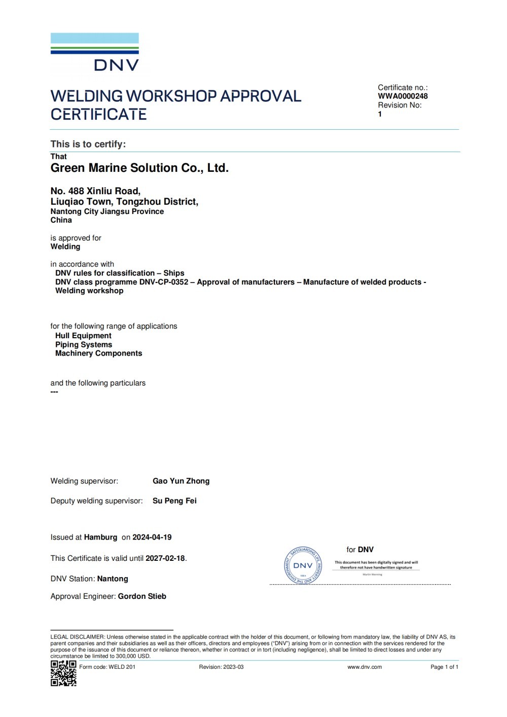 DNV Approved welding workshop DNV Approved welding workshop