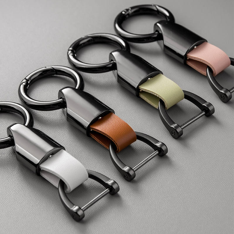Leather keychain short buckle