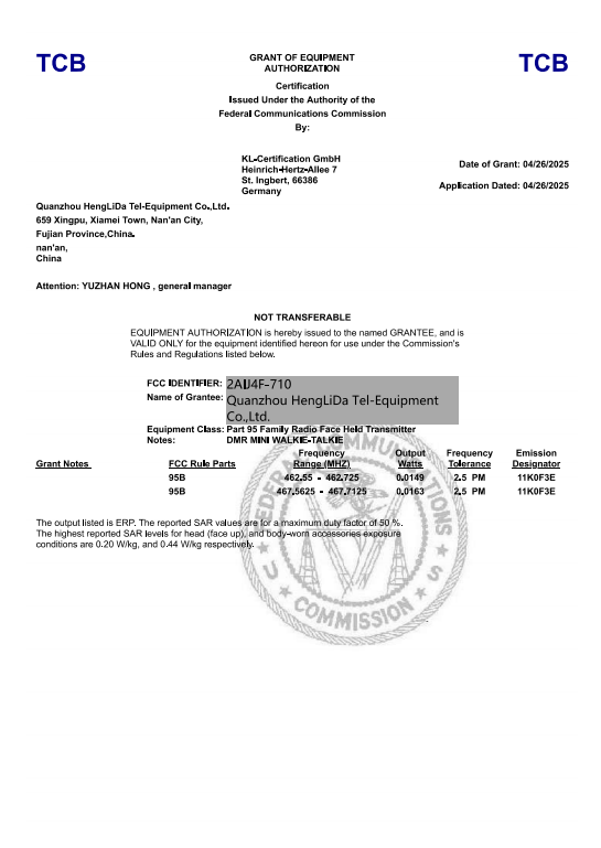 FCC-2AIJ4F-710,Grant-FRF