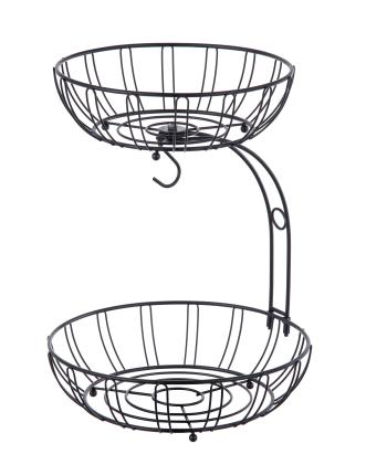 Two tier fruit storage basket with banana hanger