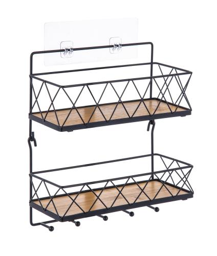 Two tier wall mounted shelf with bamboo