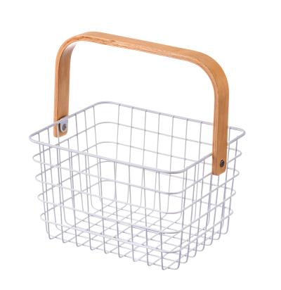 Kitchen & Bathroom storage basket with wood handle