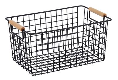 Stackable storage basket with bamboo handle