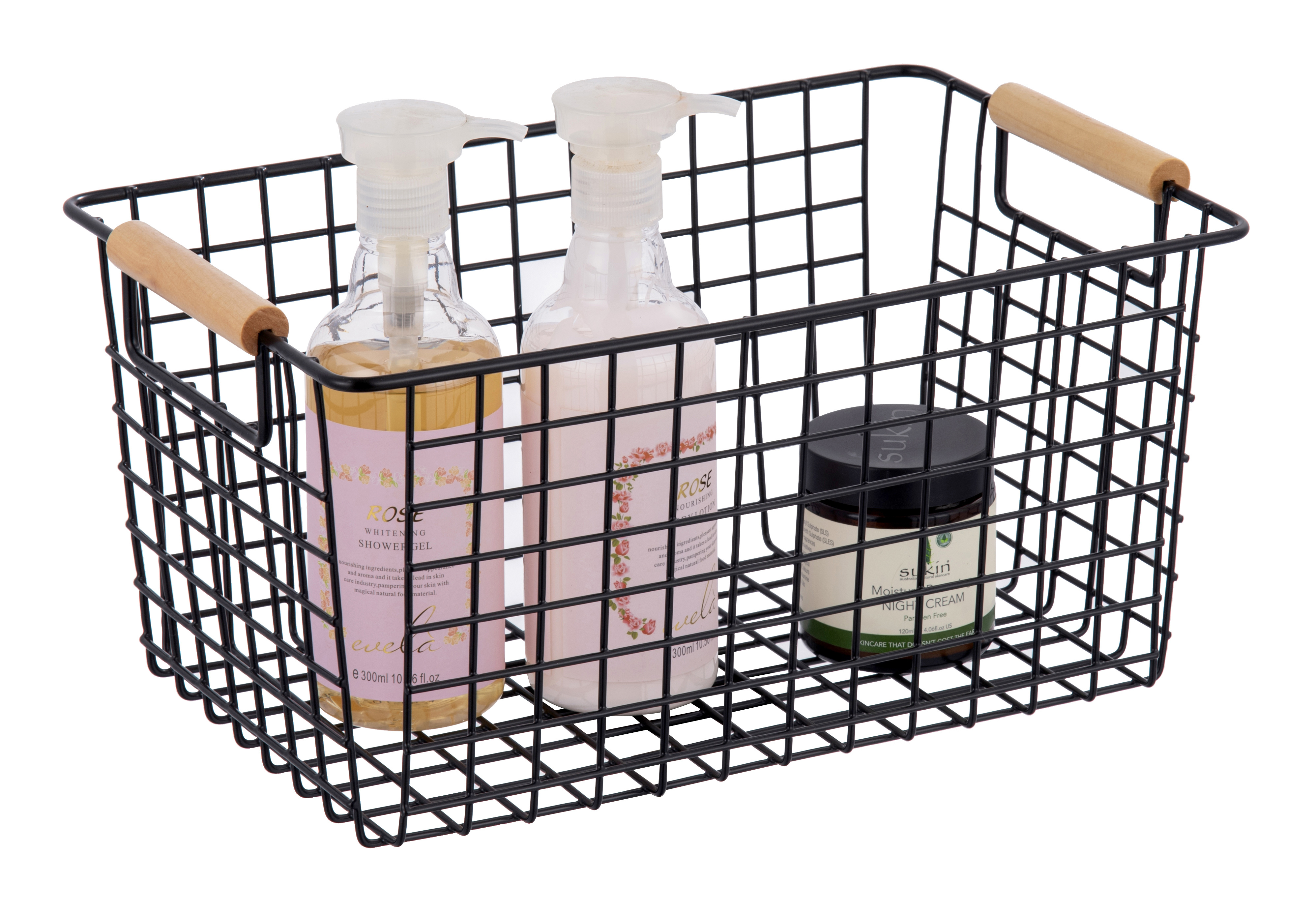 Stackable storage basket with bamboo handle