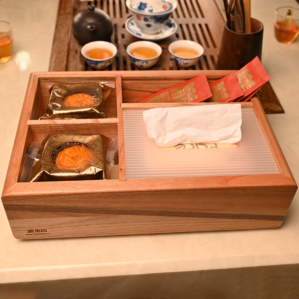 DS实木多功能月饼盒 抽纸+食品盒二合一 化妆品+食品收纳通用木盒