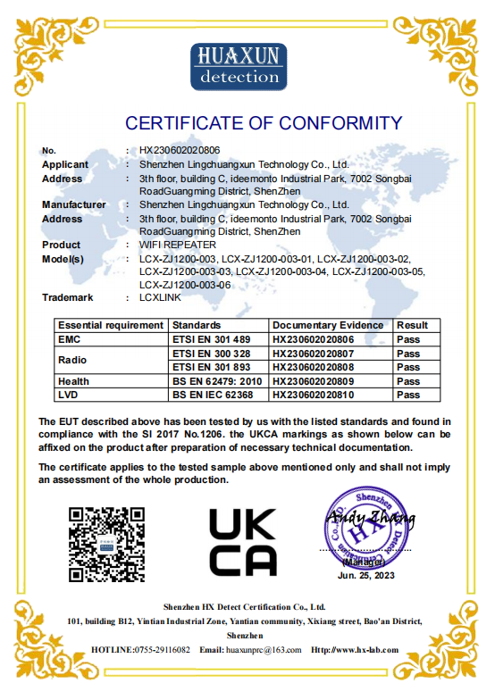 CERTIFICATE OF CONFORMITY CERTIFICATE OF CONFORMITY