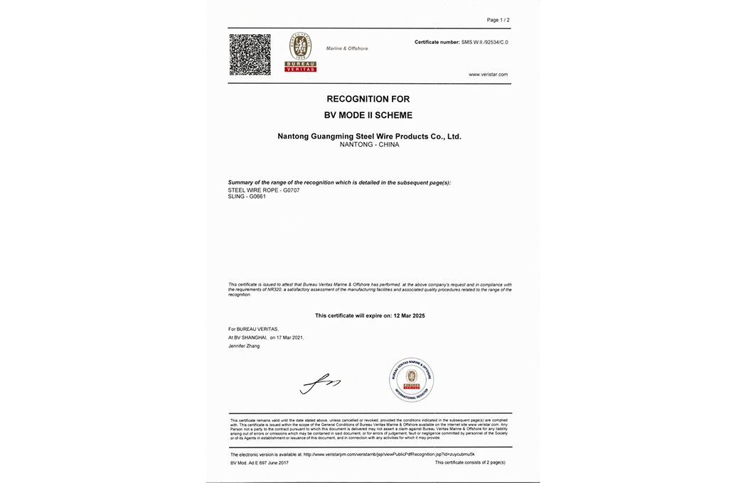 BV Classification Society Factory Approval Certificate