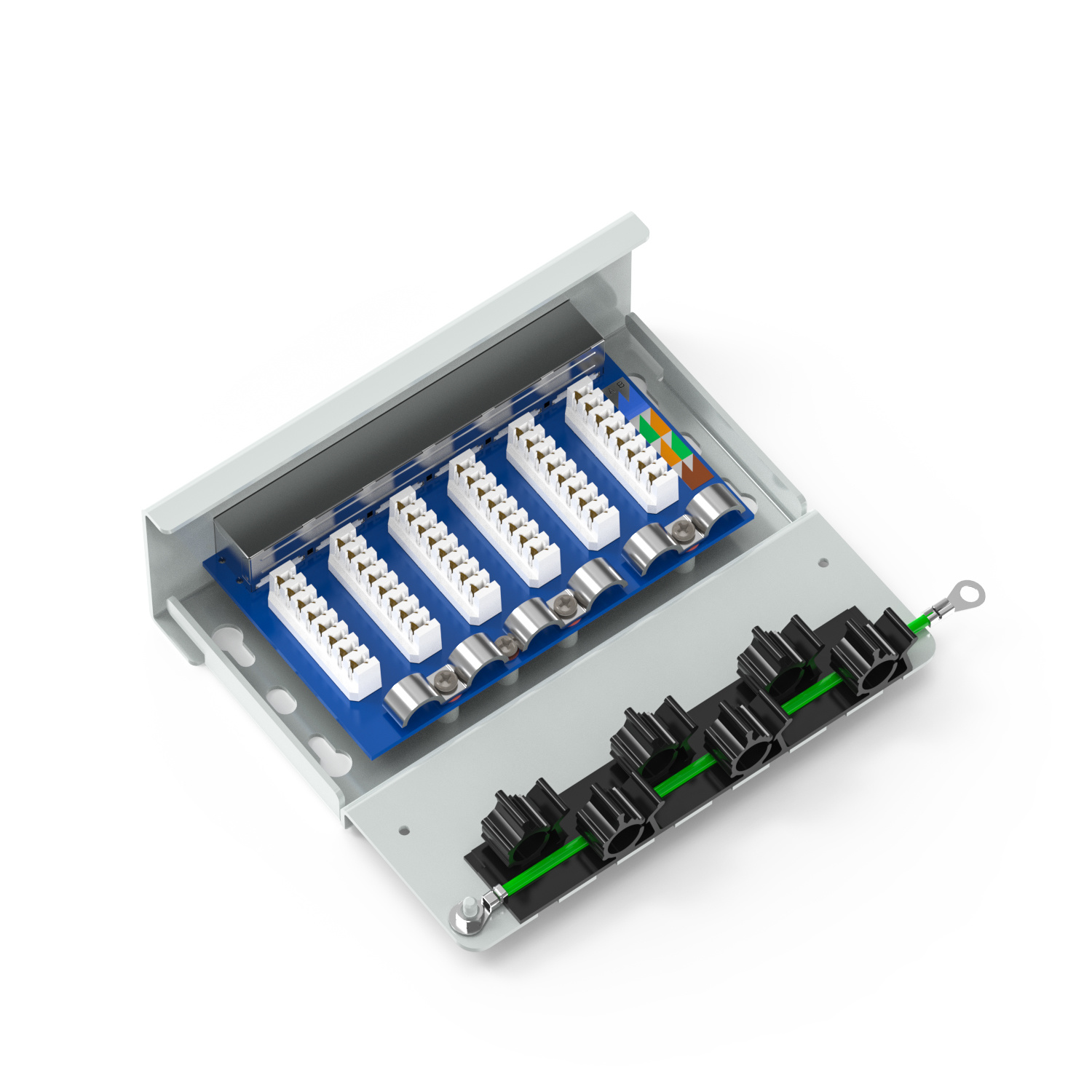 90° 6-Port Shielded Wall-Mounted Patch Panel (Without Ears) 90° 6-Port Shielded Wall-Mounted Patch Panel (Without Ears)