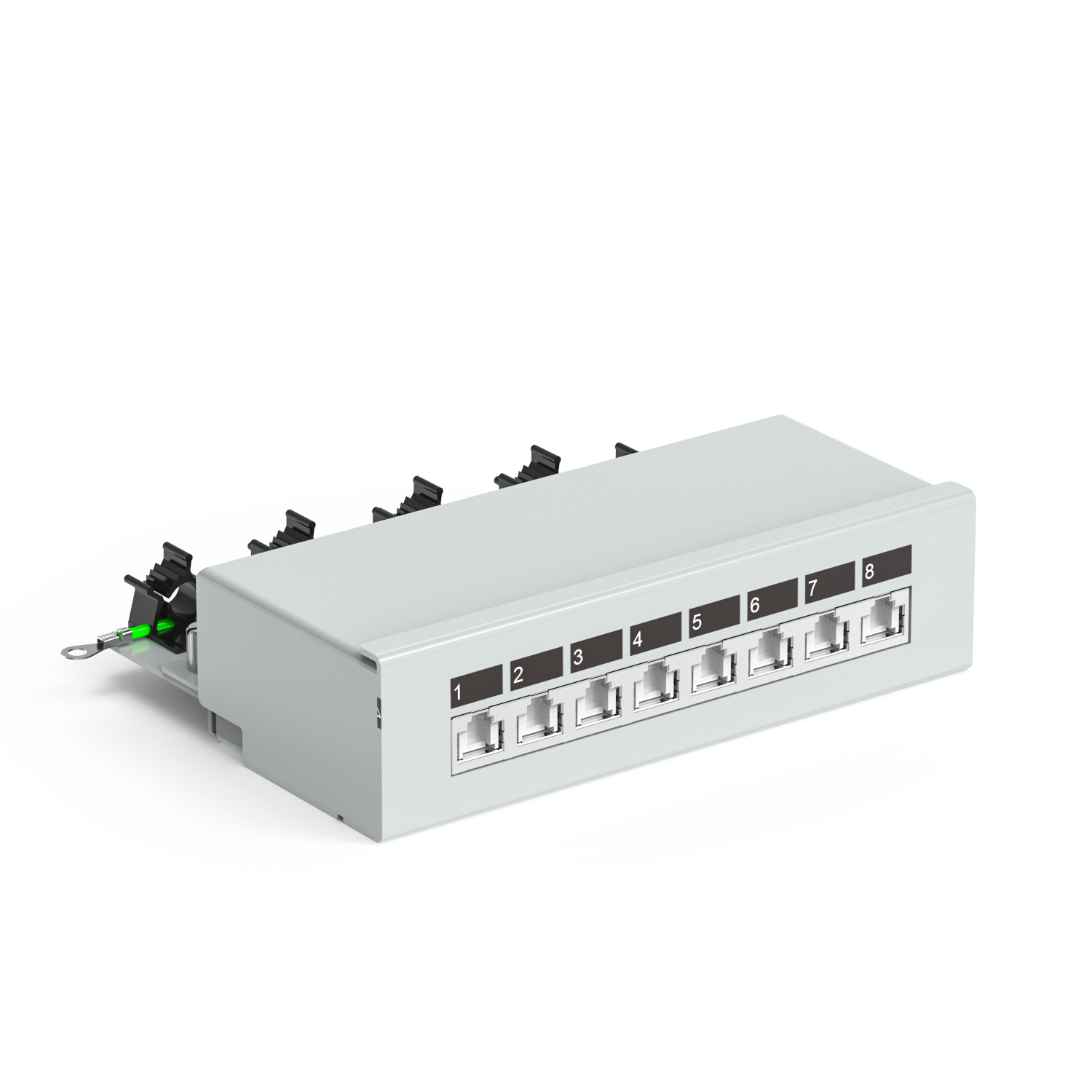 Panel de conexión de pared blindado de 8 puertos a 90° (sin orejas)