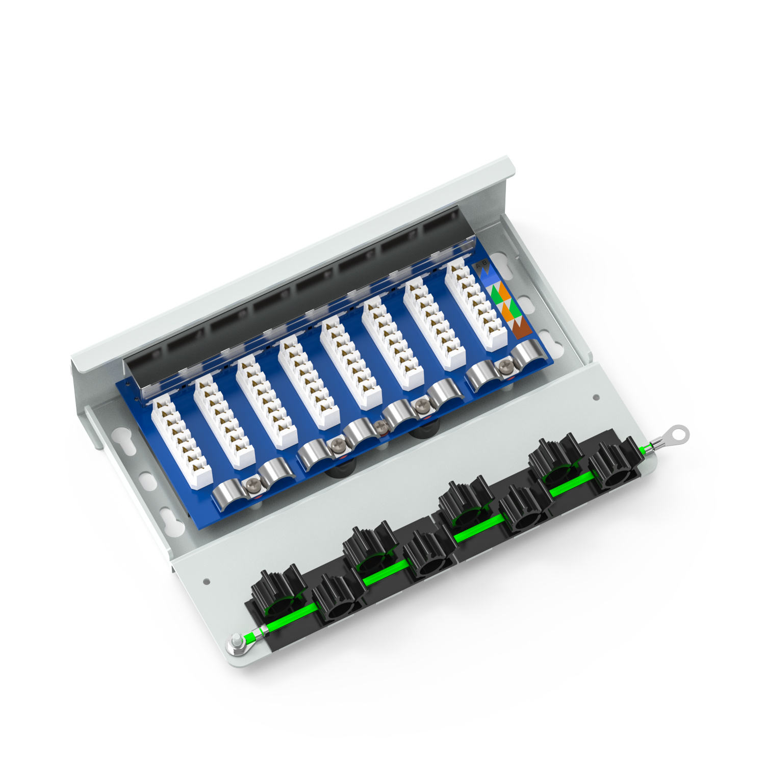 90° 8-Port Shielded Wall-Mounted Patch Panel (Without Ears)