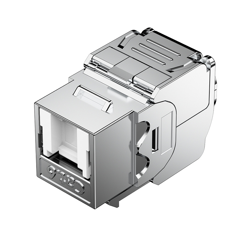 Conector Keystone FTP sin herramientas, 180 grados, con obturador abatible interno