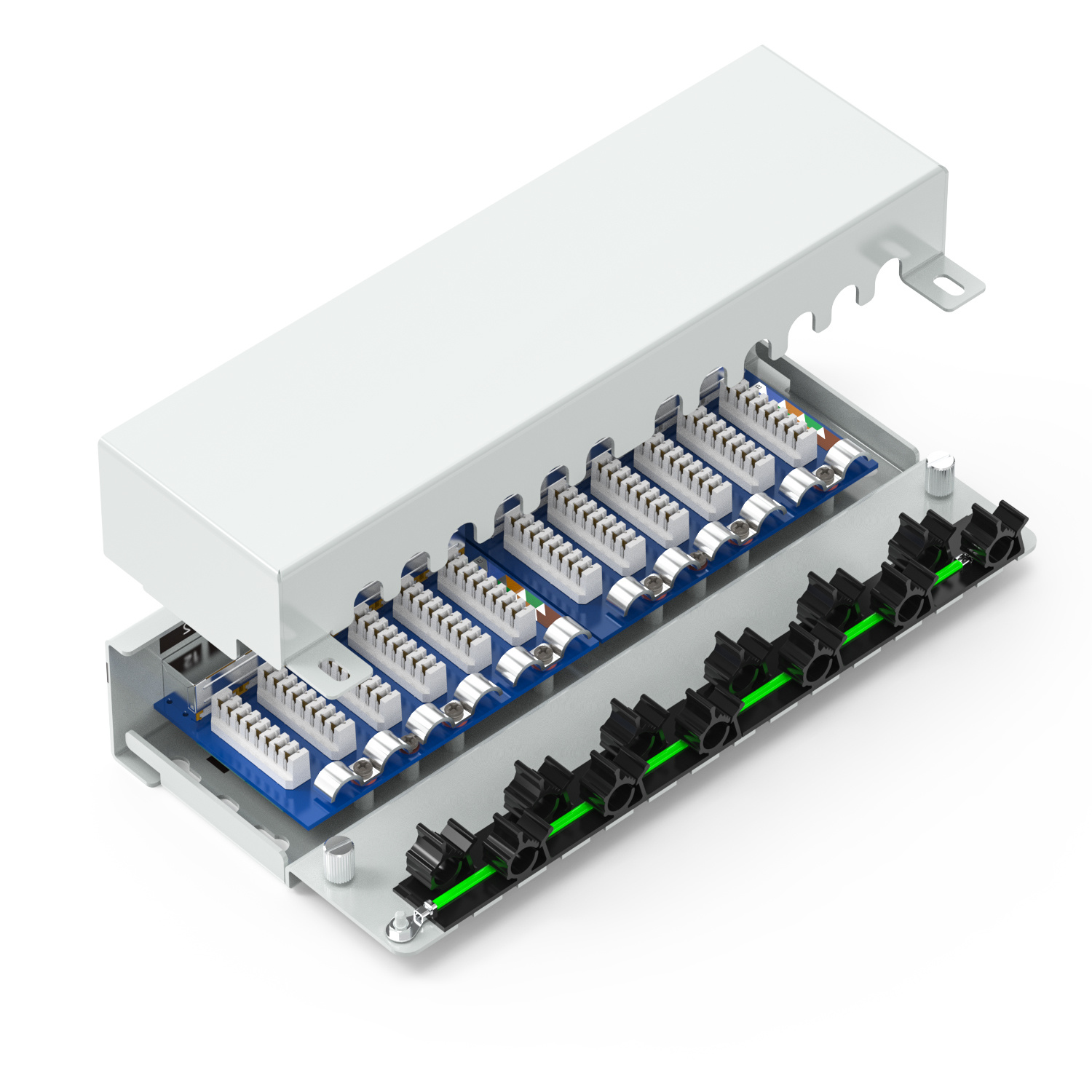 90° 12-Port Shielded Wall-Mounted Patch Panel (Without Ears) 90° 12-Port Shielded Wall-Mounted Patch Panel (Without Ears)