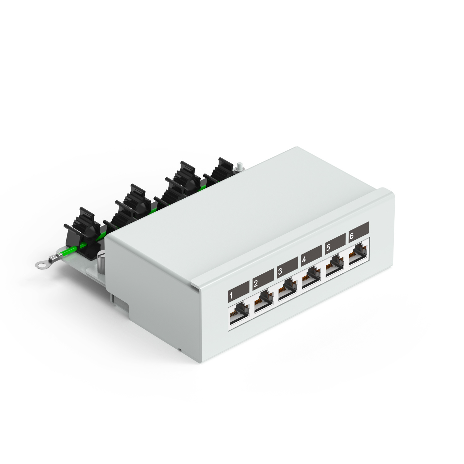 90° 6-Port Shielded Wall-Mounted Patch Panel (Without Ears) 90° 6-Port Shielded Wall-Mounted Patch Panel (Without Ears)