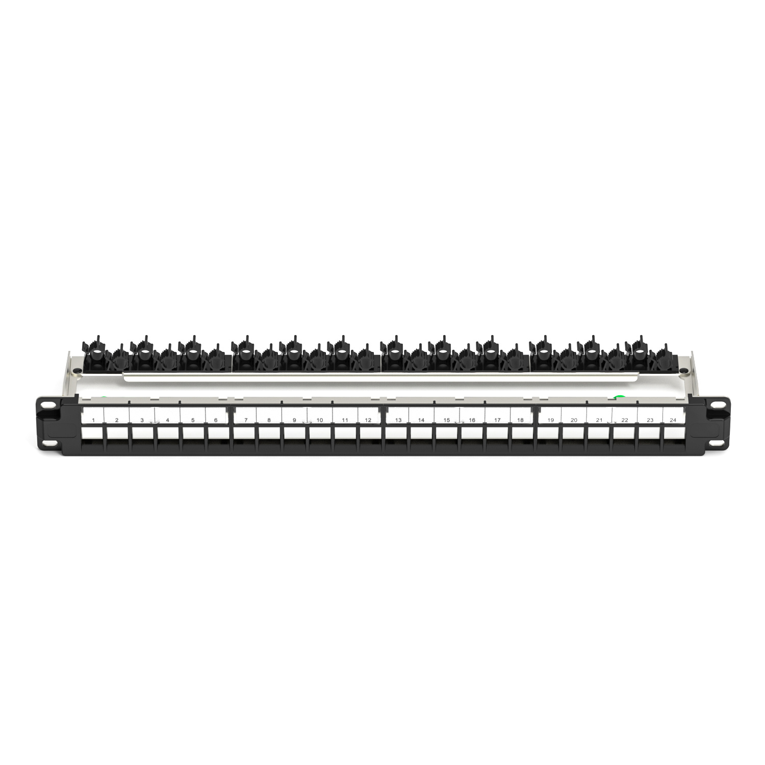 Panel de conexiones FTP en blanco con barra trasera, 1U 24 puertos