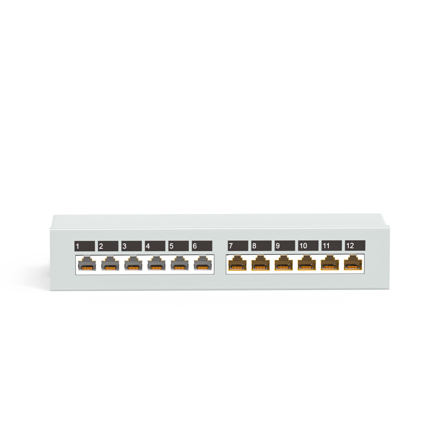 90° 12-Port Shielded Wall-Mounted Patch Panel (Without Ears) 90° 12-Port Shielded Wall-Mounted Patch Panel (Without Ears)