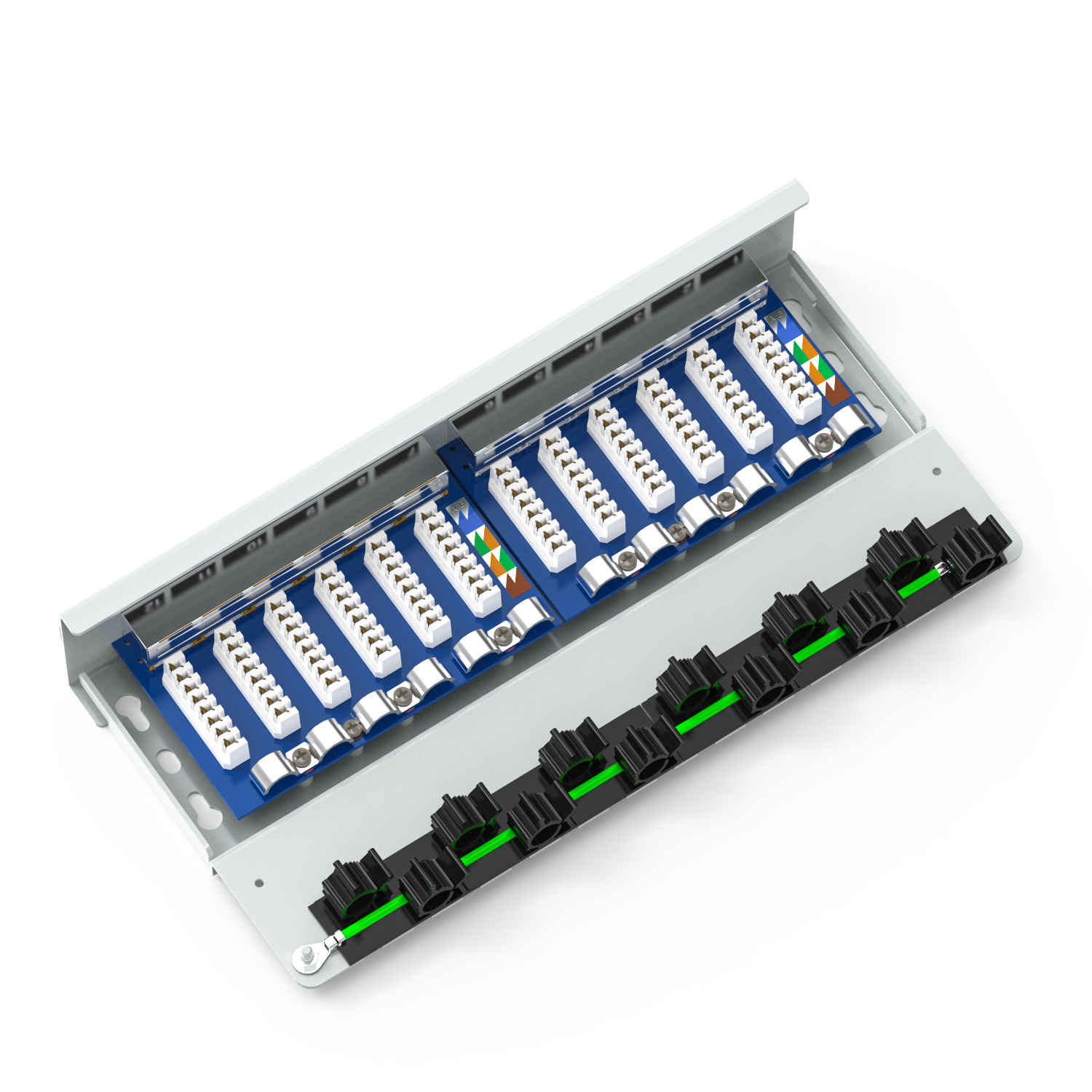 90° 12-Port Shielded Wall-Mounted Patch Panel (Without Ears) 90° 12-Port Shielded Wall-Mounted Patch Panel (Without Ears)