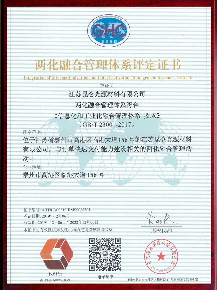 Certificate of Evaluation for the Integration of Informatization and Industrialization Management System Certificate of Evaluation for the Integration of Informatization and Industrialization Management System