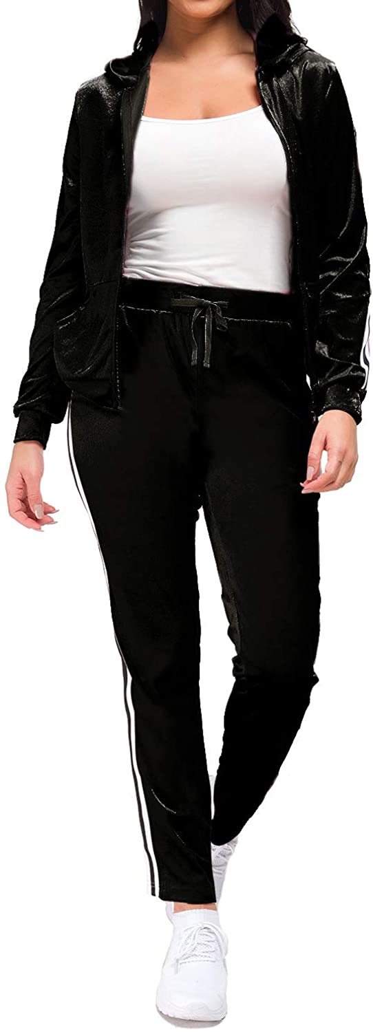 FREE SAMPLE Women's Velour Stripe Jogging Zipped Hoodie Fashion Sport Suit Hoodie and Pants Sports Yoga Suits