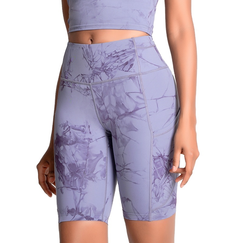 Custom logo Printed Chinese High Quality Tie Dye Yoga Pants with Pocket Running Sports Gym Shorts