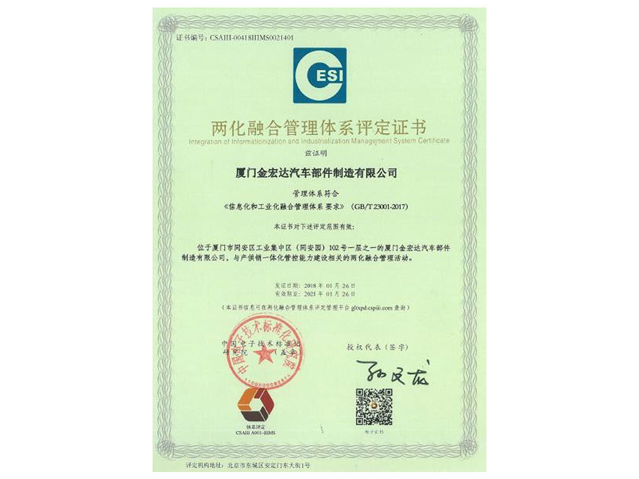 Assessment Certificate for Integrated Management System of Industrialization and Industrialization Assessment Certificate for Integrated Management System of Industrialization and Industrialization