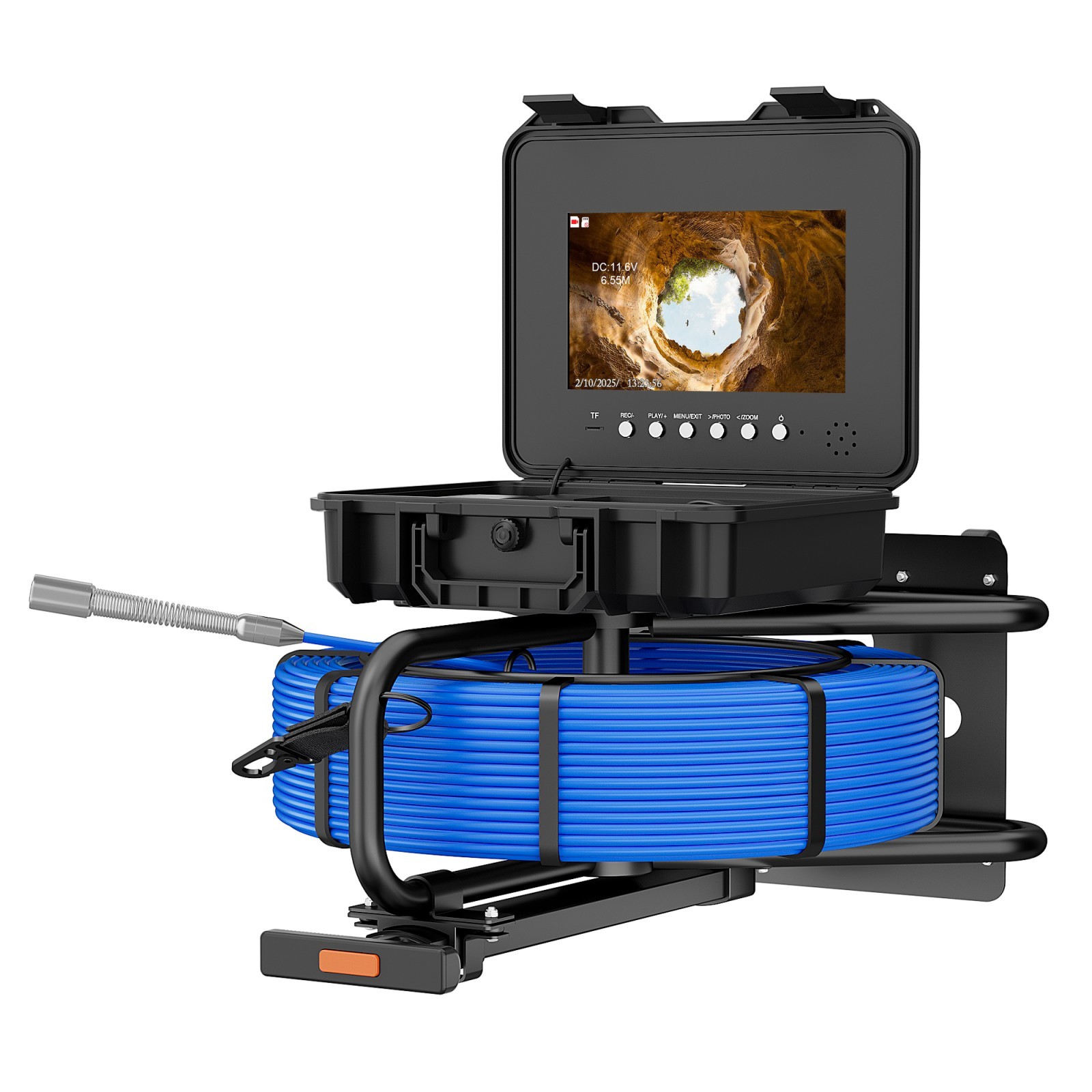 7MM Pipeline Inspection Camera with Trolley & DVR - IP68 Sewer Endoscope, 512Hz Leveling, 10" Screen