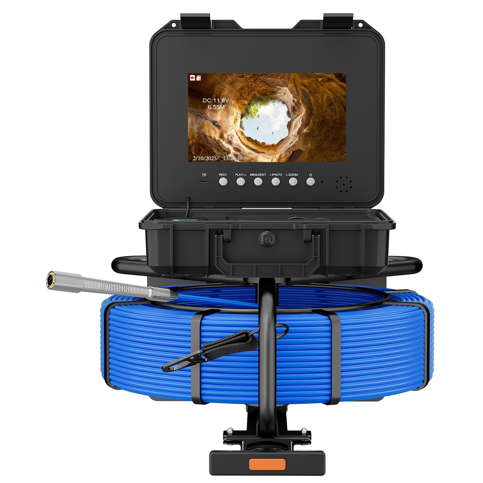 7MM Pipeline Inspection Camera with Trolley & DVR - IP68 Sewer Endoscope, 512Hz Leveling, 10" Screen