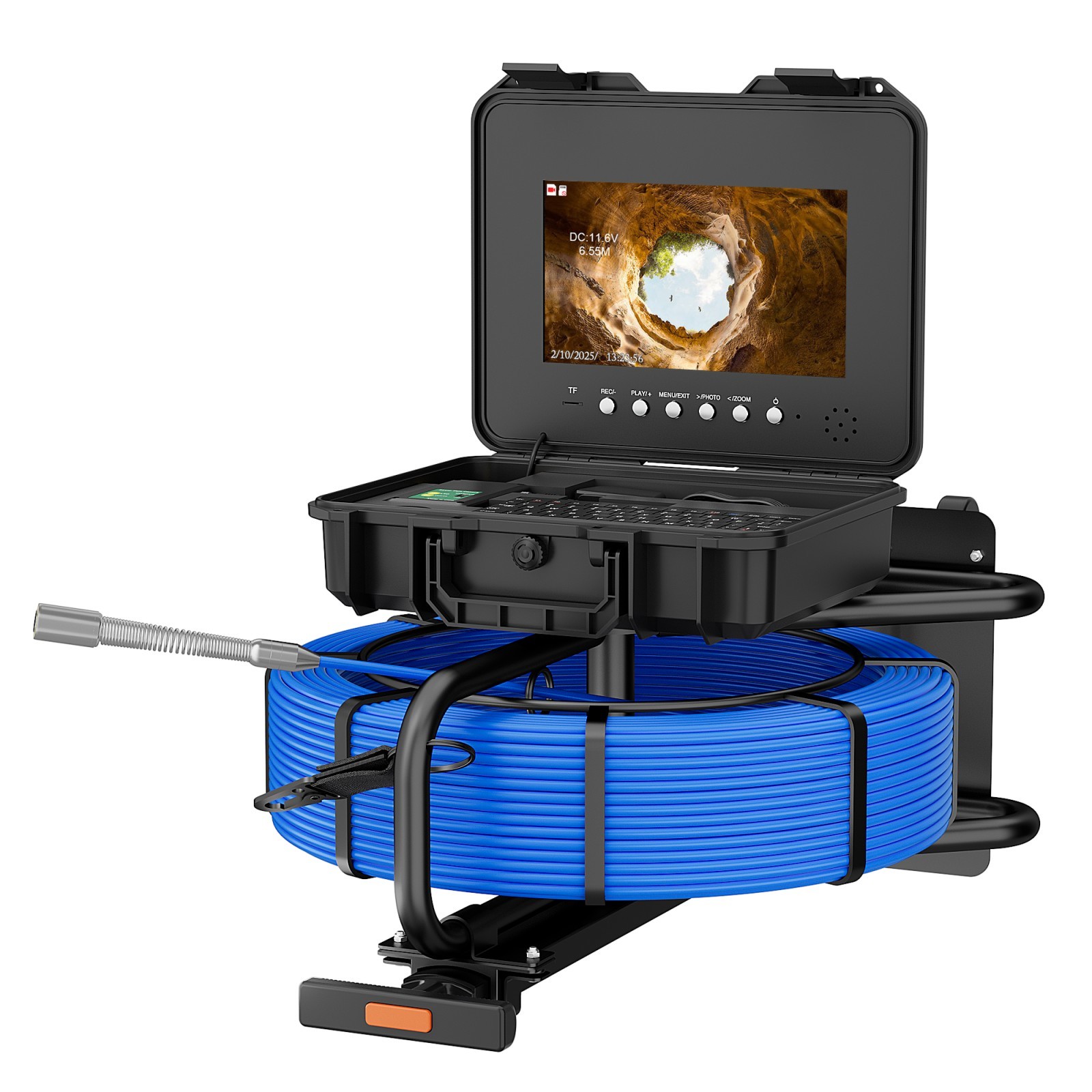 7MM Pipeline Inspection Camera with Trolley & DVR - IP68 Sewer Endoscope, 512Hz Leveling, 10" Screen