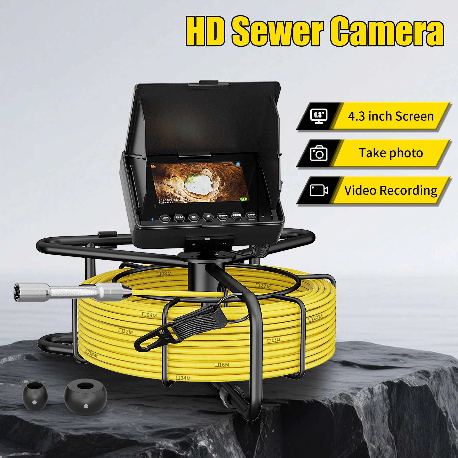 4.3-Inch HD Sewer Pipeline Inspection Camera, 10M Cable with Meter Markings