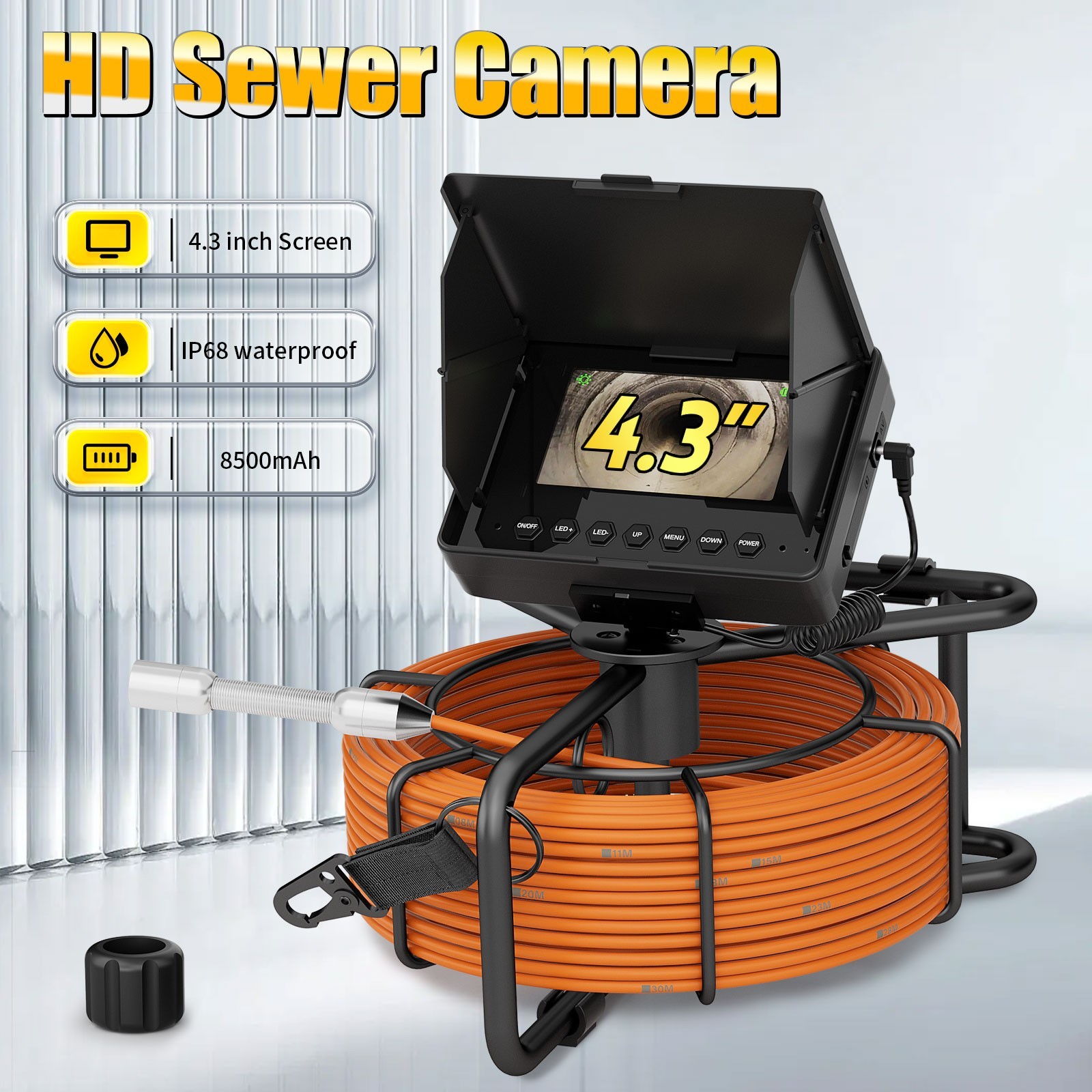 Sewer Pipe Inspection Video Camera, rain Sewer Pipeline Industrial Endoscope 4.3" Monitor