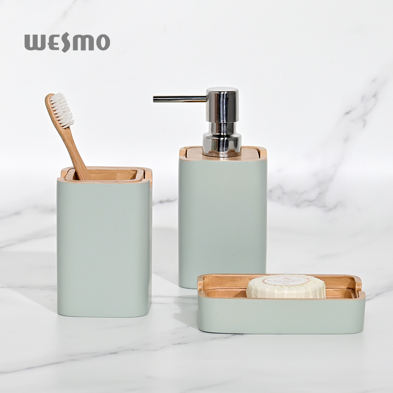 Eco Friendly Washroom Accessories Items Bath Vanity Bamboo Bathroom Accessories Set