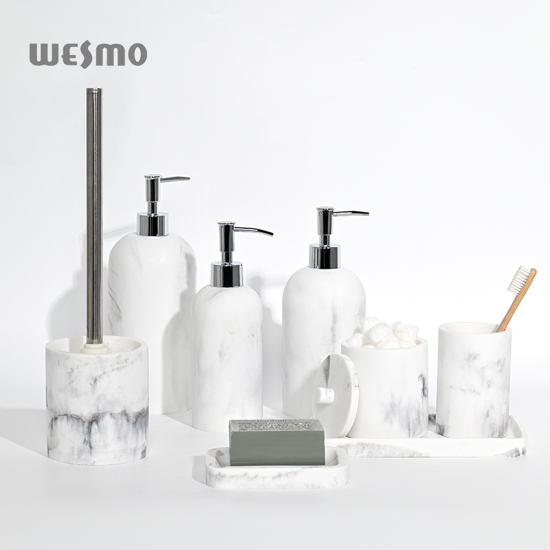 Hotel Luxury Multi-functional Liquid Bottle Dispenser Bathroom Accessories Resin Bathroom Set