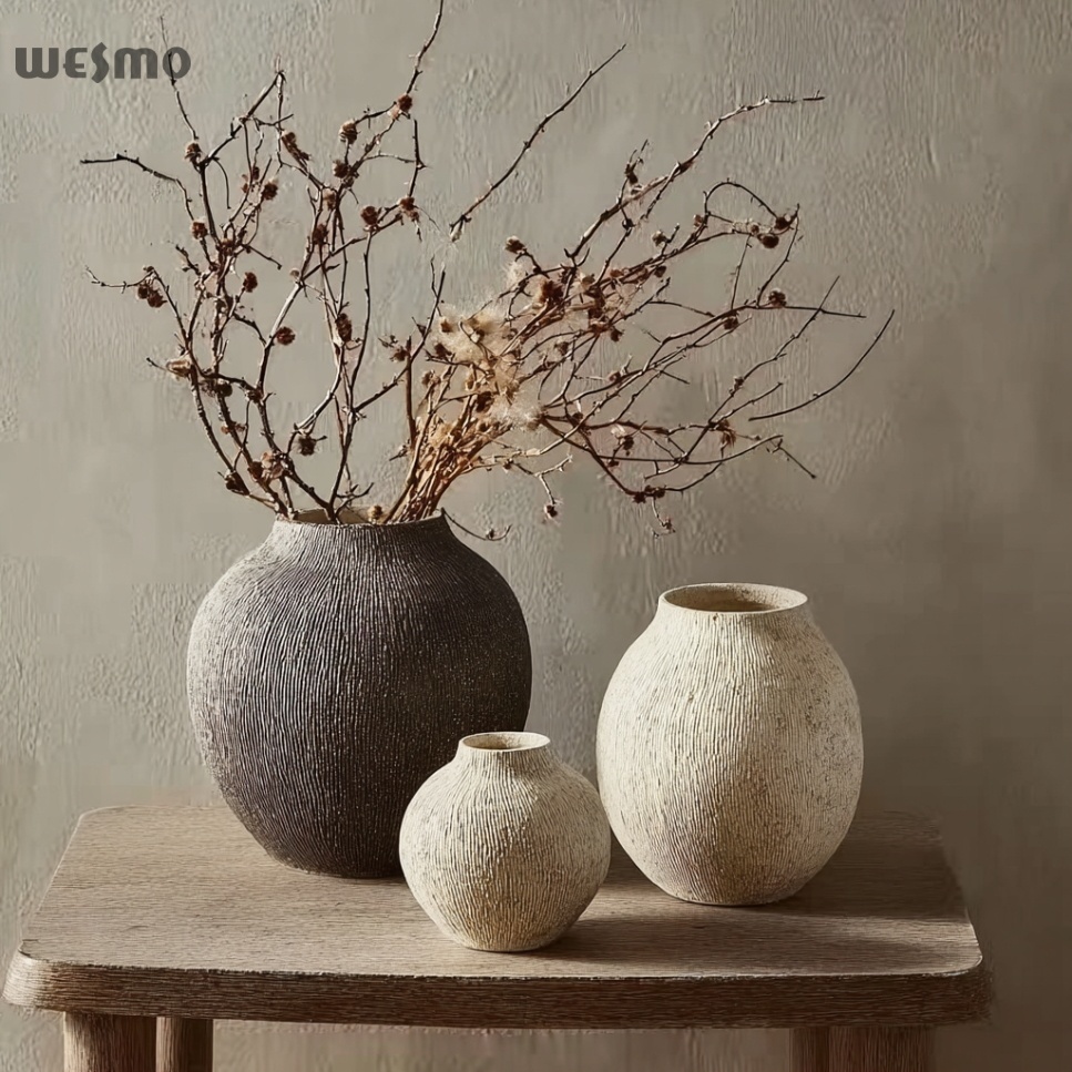 Whispers of Texture – Sculpted Ceramic Vase Set