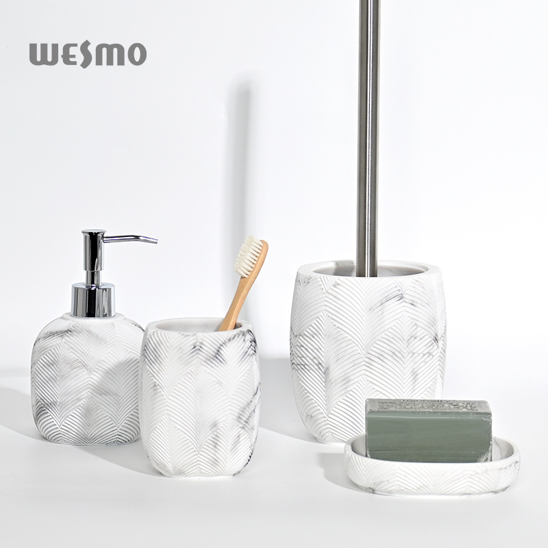 Hotel Luxury Bath Kit Accessories White Resin Bath Accessory Soap Liquid Bottle Hand Dispenser Bathroom Accessories Set