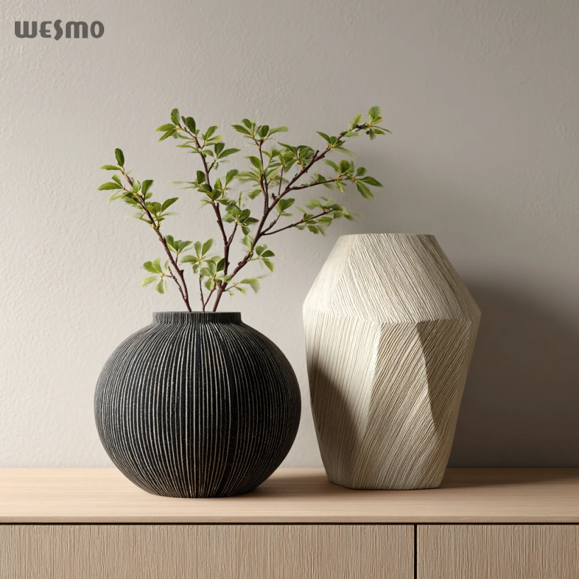 Textured Balance – Geometric & Round Ceramic Vase Duo