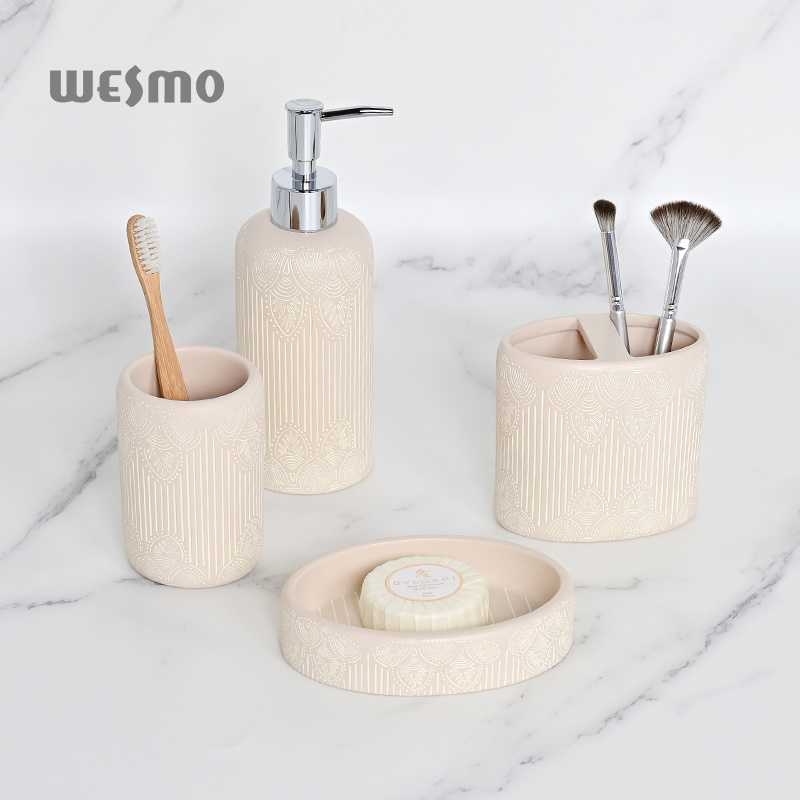 Hotel Bath Items Polyresin Bathroom Decor Luxury Bathroom Sanitary Ware 6 Pcs Resin Bathroom Set