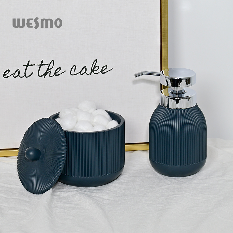 Simple Design Bathroom soap lotion dispenser Furniture Accessories resin Modern polyresin Bathroom Set Cotton pot soap set