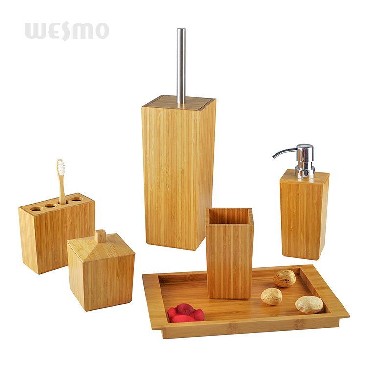 Bamboo bathroom accessory set toilet accessories soap dispenser