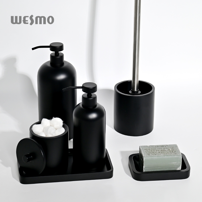 Minimalist Luxury Design Hotel Bath kit Accessories Modern Black 6 Pcs Resin Bathroom Accessories Set