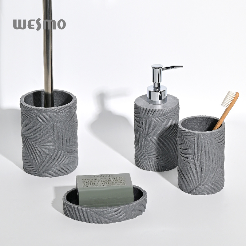 4 Pieces Grey Sandstone Bathroom Decor Luxury Bath Items Resin Bathroom Accessories Set