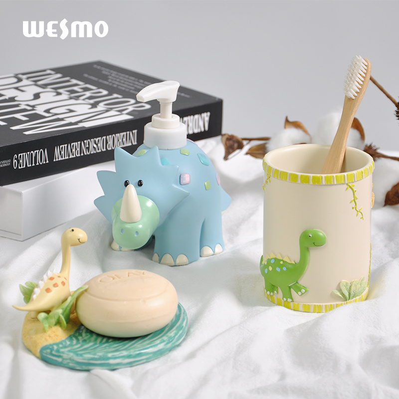 Cute style kid bath set children polyresin bathroom accessories set